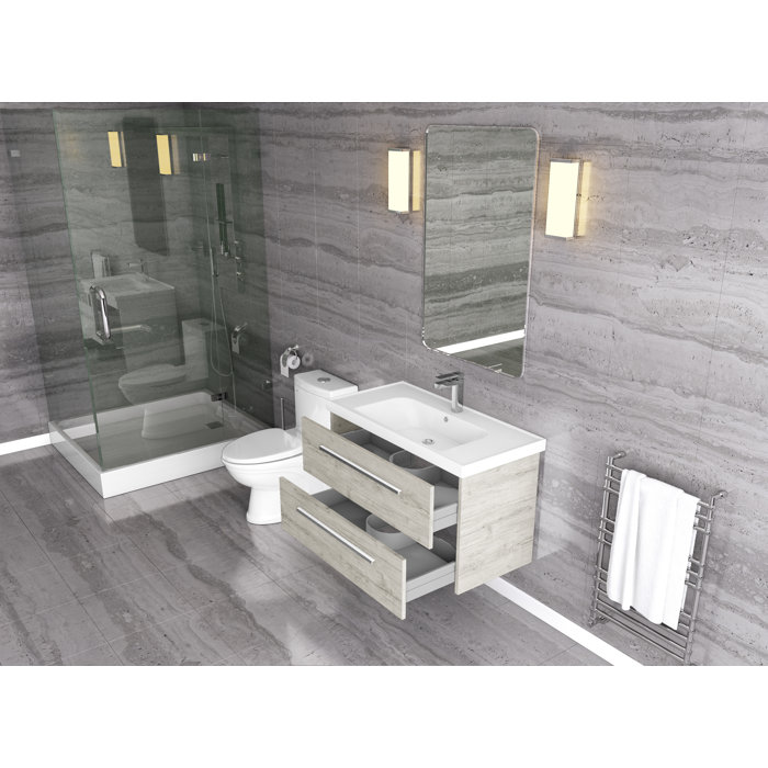 Orren Ellis Hancock 36'' Wall Mounted Single Bathroom Vanity with Solid Surface Vanity Top